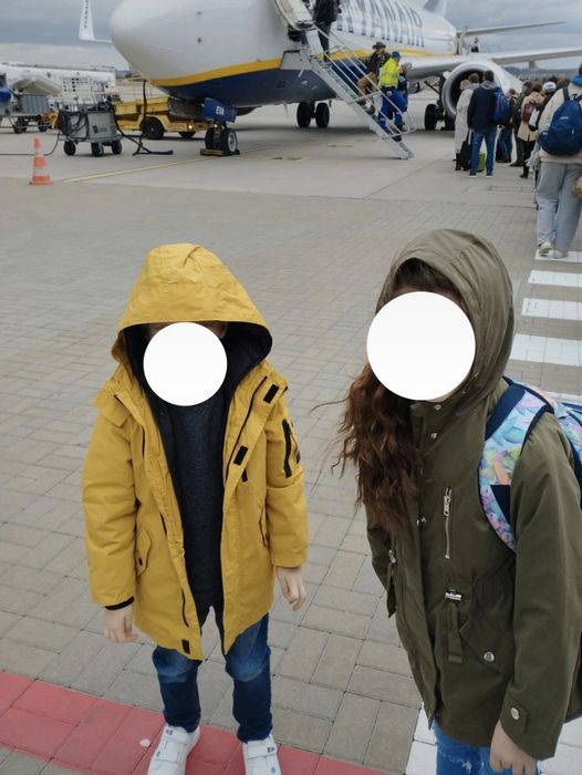 122cm 128cm Zara musztardowa parka chłopięca, kurtka ocieplana