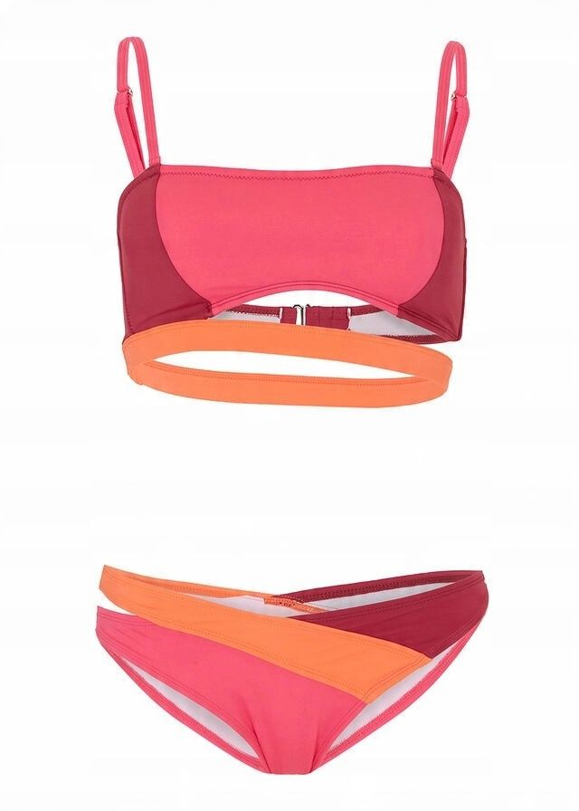 B.P.C bikini różowo-pomarańczowe bandeau z figami 44.