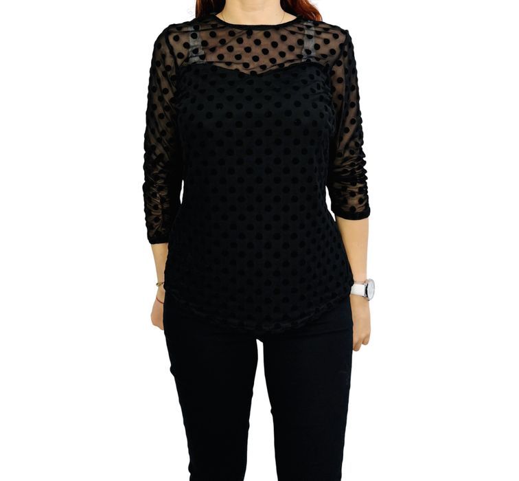 Czarna bluzka z tiulem i groszkami L 40 Dorothy Perkins