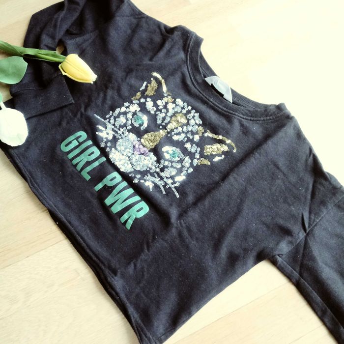 Czarny top z długim rękawem dla dziewczynki H&M r. 146/152