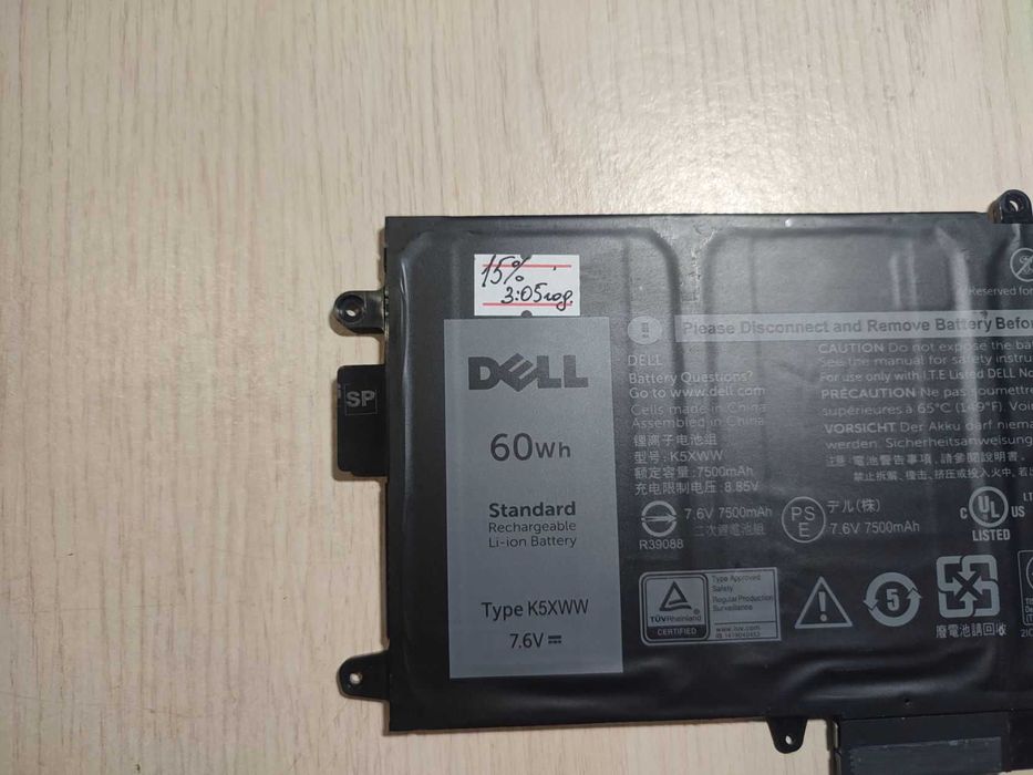Батарея Dell K5XWW знос 15% Latitude 5285, 5289, L3180, 7390 2-in-1