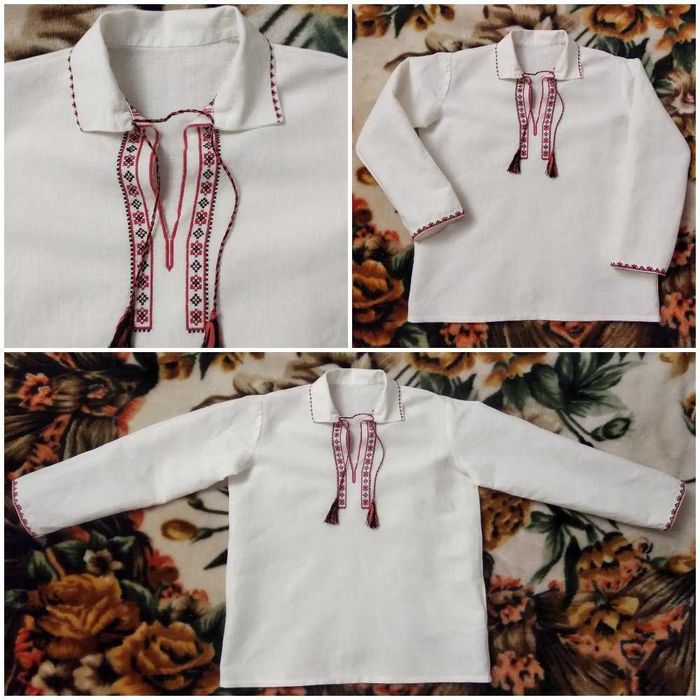 Вышиванка лен хлопок на мальчика вишиванка молочна на хлопчикат 5-7рр