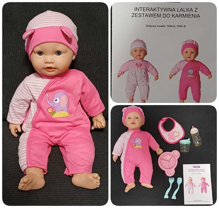Wózek dla lalek duży 3w1 oraz lalka bobas z zestawem do karmienia