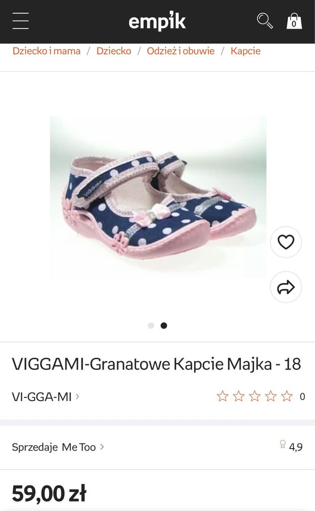 Viggami kapcie 23 majka granatowe w różowe groszki kokardka