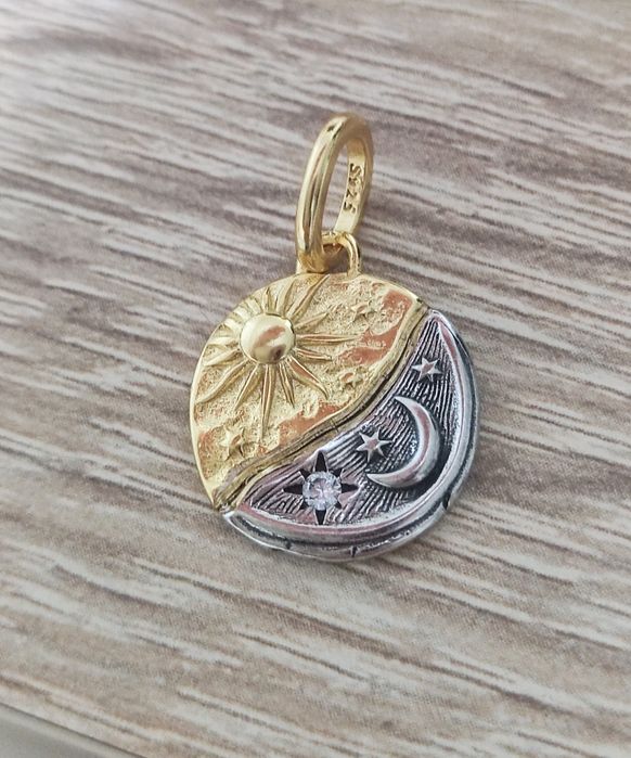 Medalion Słońce Księżyc Amulet talizman S925 nowa zawieszka