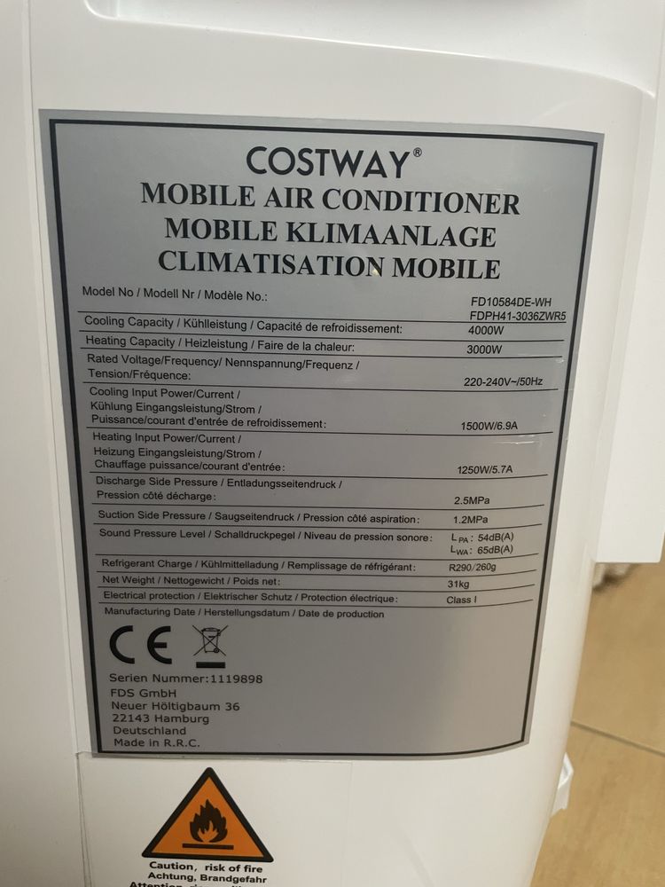 Klimatyzator mobilny 14000BTU z wężem wylotowym Klimatyzator 4 w 1