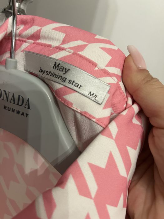 Koszula różowo-biała pepitka M/L+wiązanie