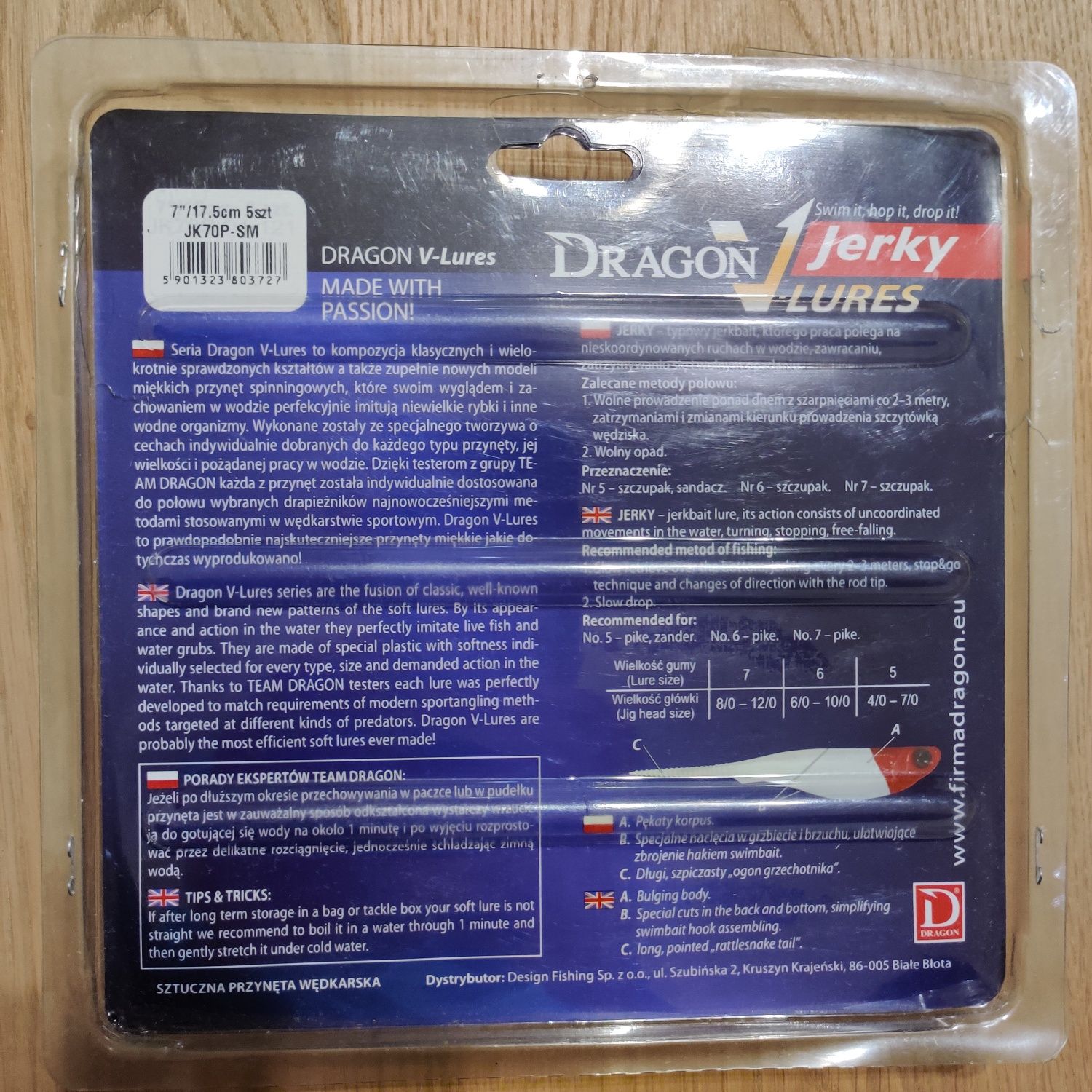 Zestaw 5 nowych przynęt gumowych Dragon Jerky 17,5cm 5 sztuk