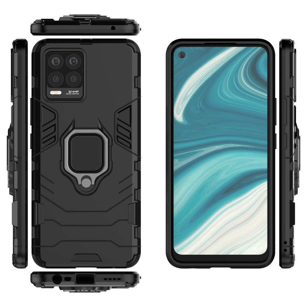 Etui Ring Armor Pancerne + Szkło Hartowane Do Realme 8 / 8 Pro Czarny