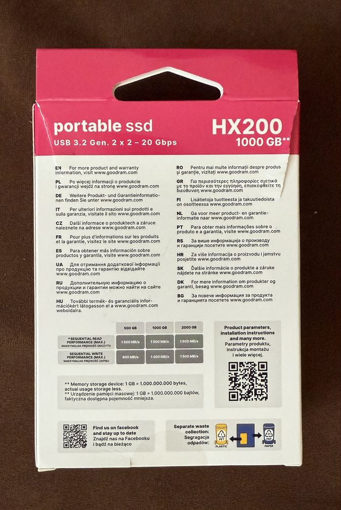 Зовнішній SSD диск Goodram HX200 1TB USB 3.2 Type-C Rose Gold Новий!