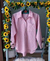 Damska koszula Country różowa w krate Oversize S/M Zapinana na guziki