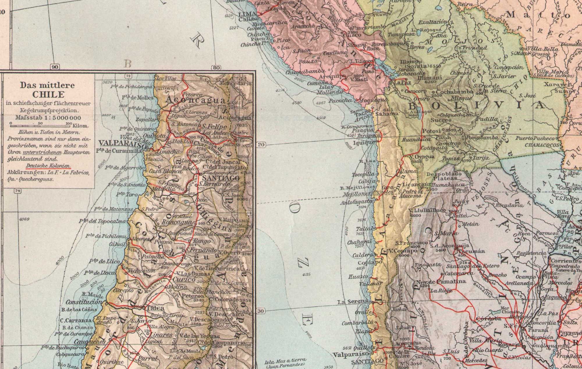 Ameryka Południowa. Duża efektowna mapa 1899 r. autentyk