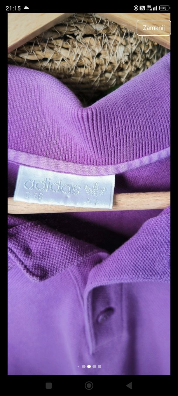 Xl/xxl fioletowa koszulka polo adidas vintage t-shirt krótki rękaw ret
