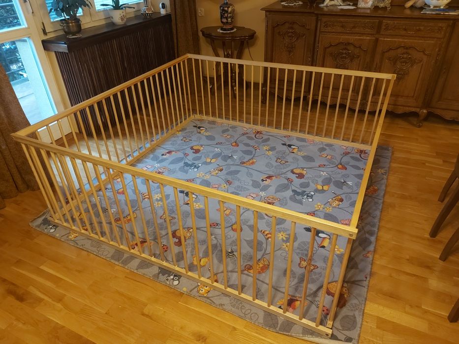 Kojec dzieciecy drewniany duży 180x180cm + dywan podkład