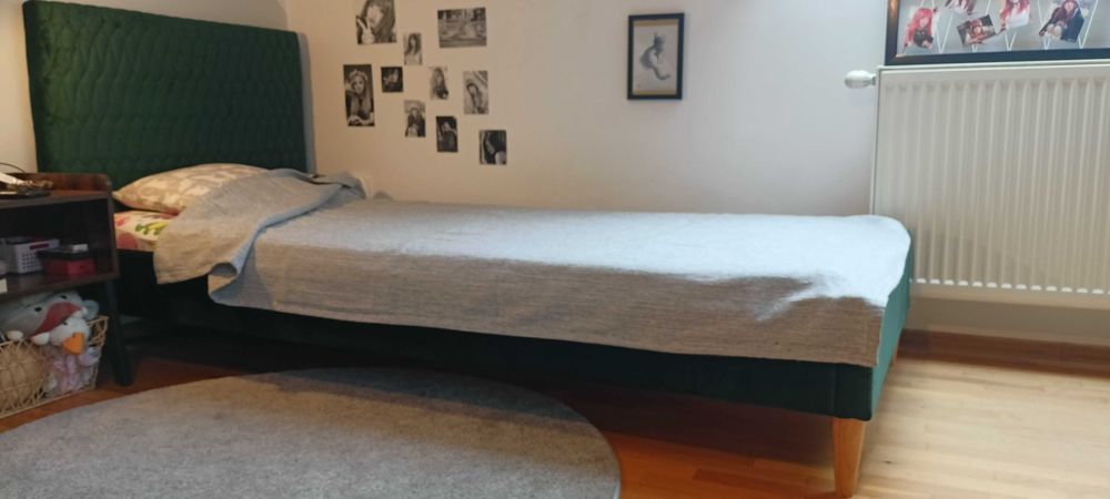 Łóżko tapicerowane pojedyncze 90x200 butelkowa zieleń