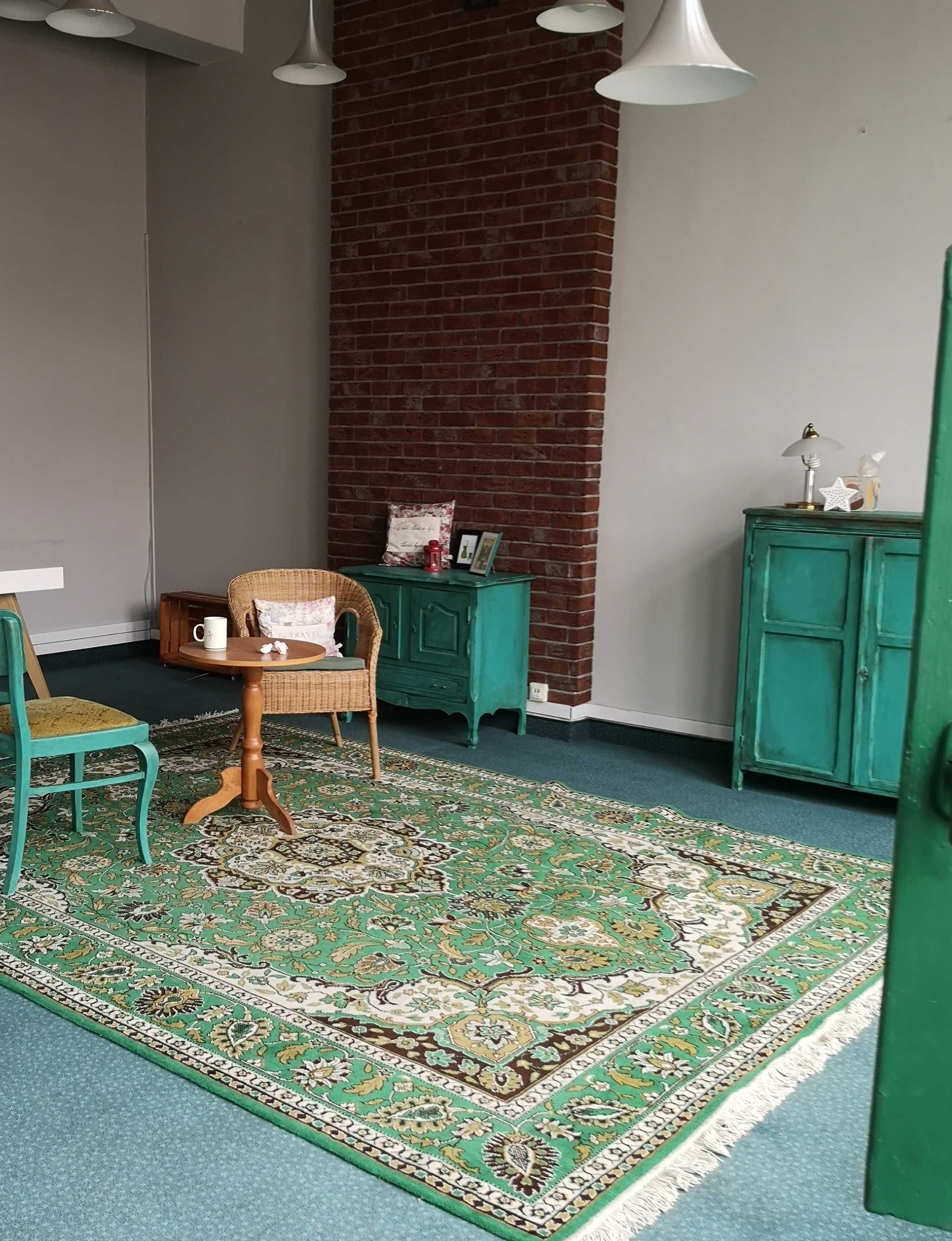 Dywan vintage prawdziwa wełna zielony miękki perski