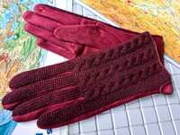 Nowe damskie rękawiczki zimowe Bordowe ocieplane modne