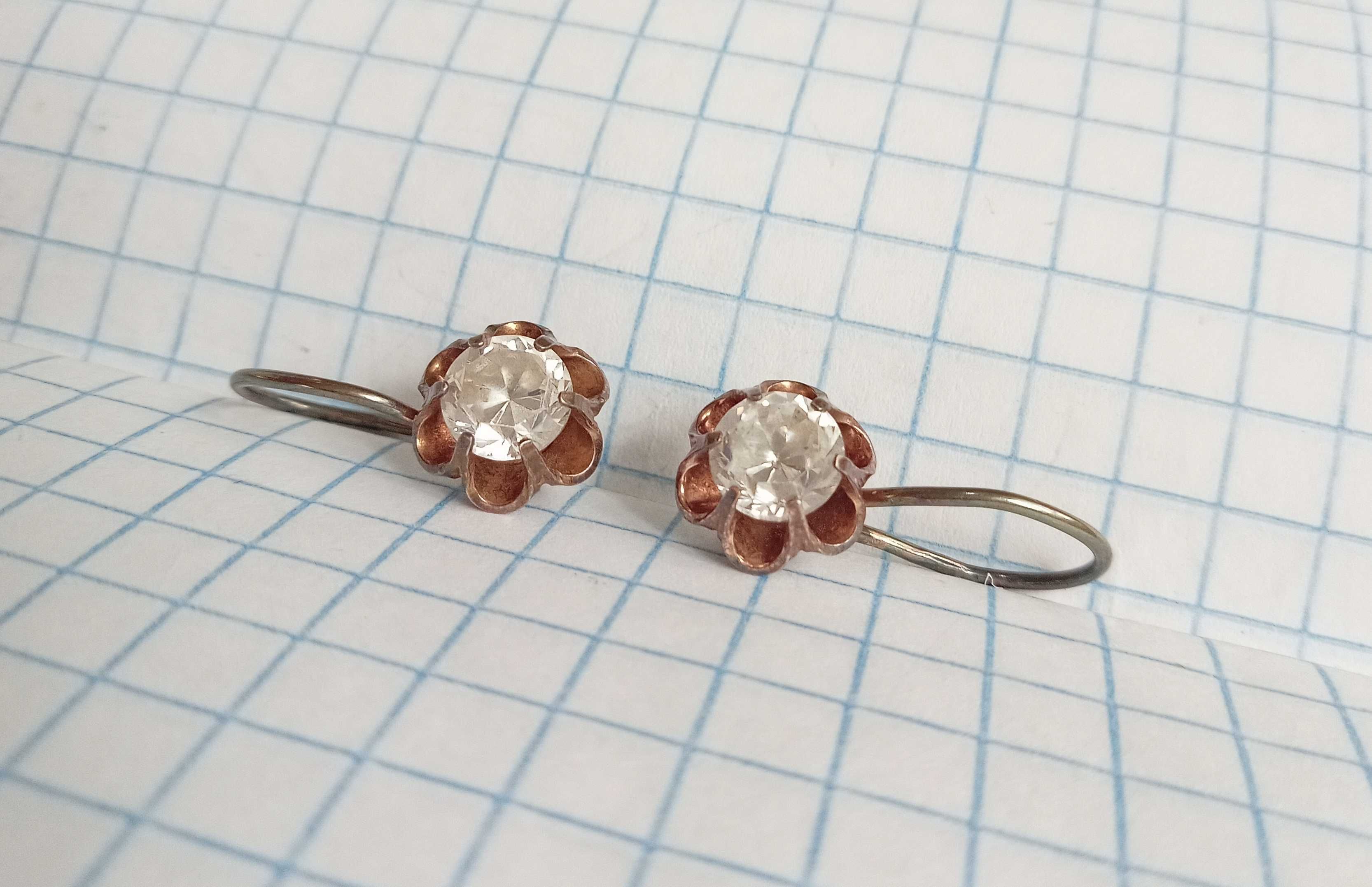 Сережки Срібло 925 проба. Зірочка. Позолота. Білі камні. Вінтаж. СССР