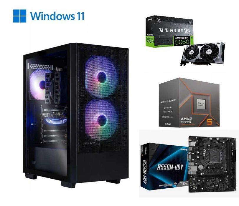 HIT! Komputer Gamingowy Ryzen 5 5600 RAM 16GB DDR4 RTX5060 Win11 M.2