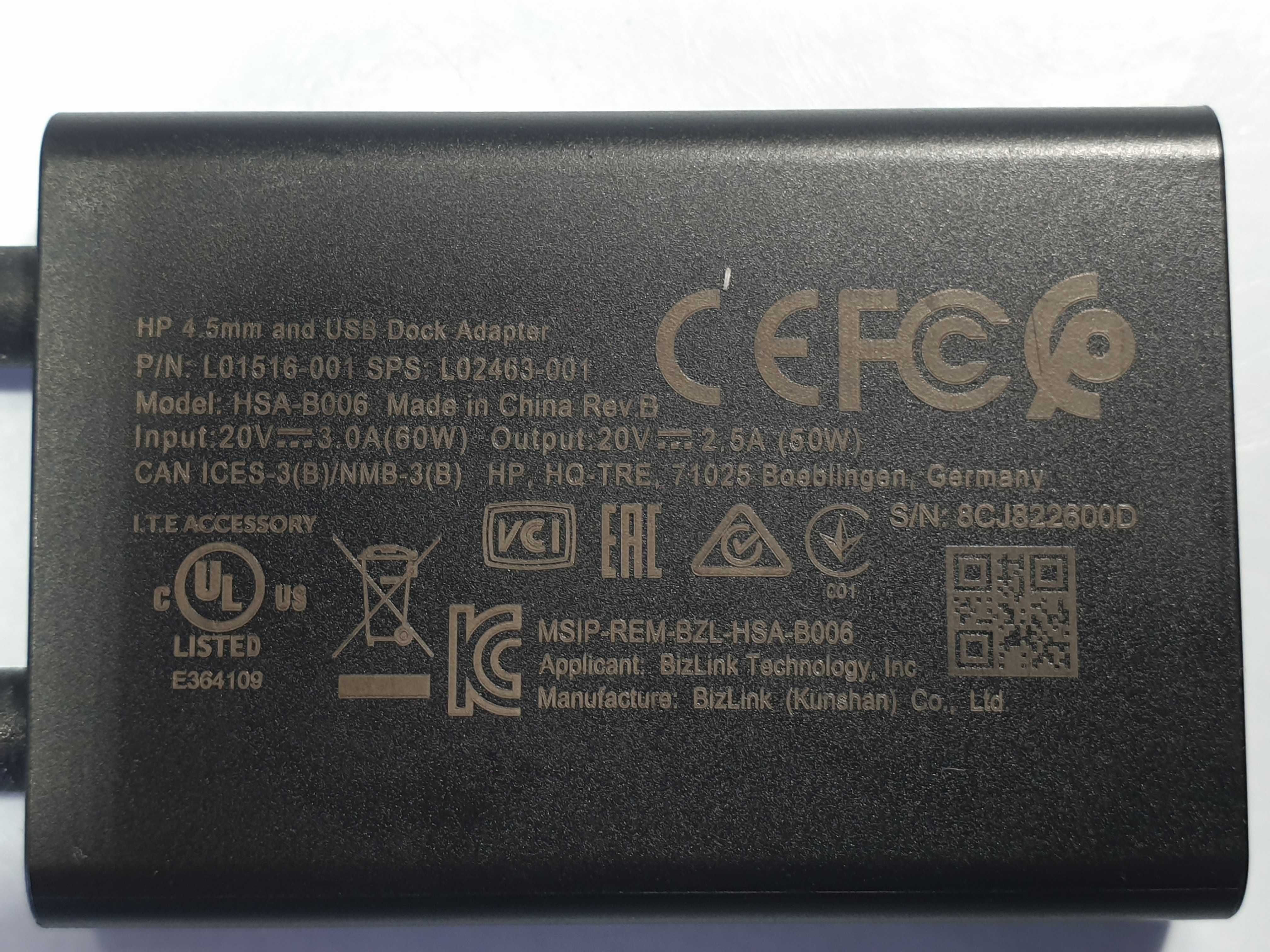 док станція USB C Dock for HP 4.5mm USB  HSA-B006 L01516-001
