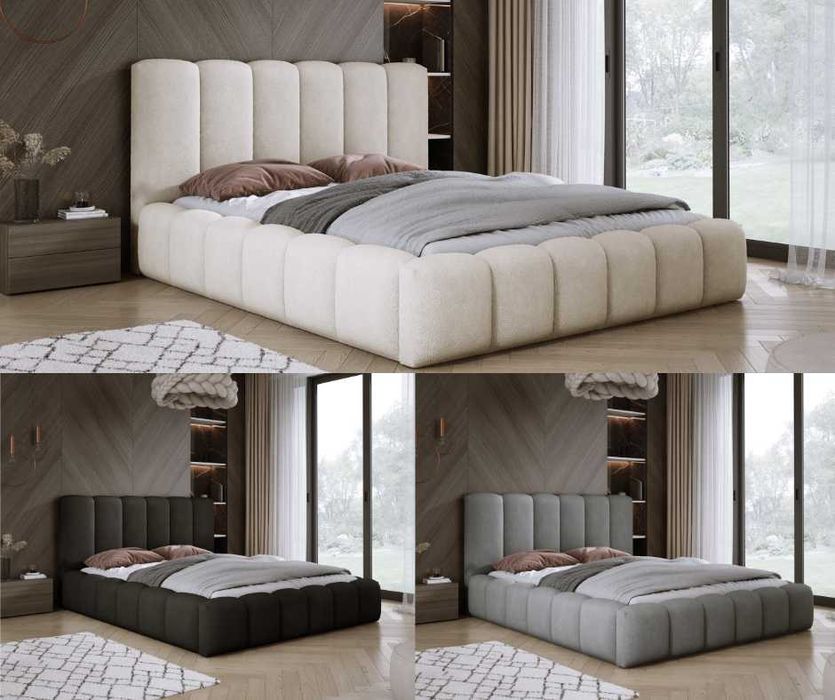 Łóżko Tapicerowane VELORA - Boucla stelaż metalowy DARMOWA DOSTAWA