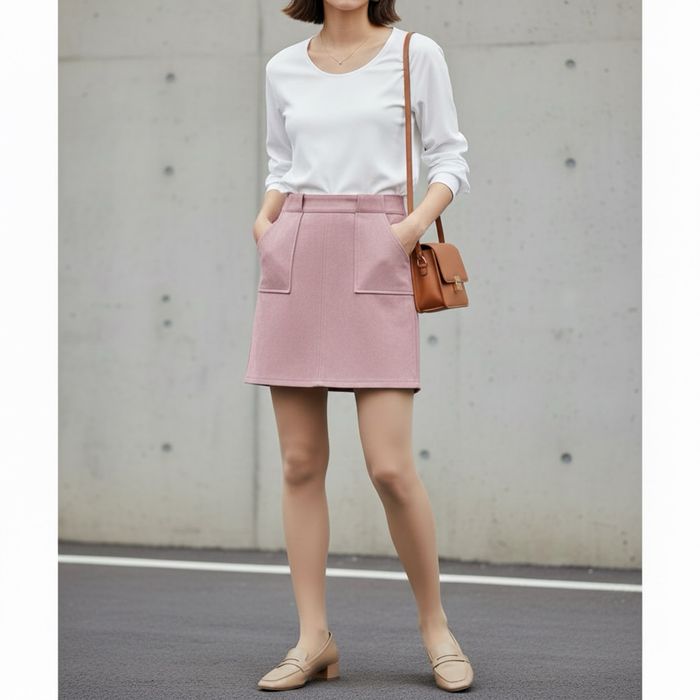 Zamszowa spódnica mini pudrowy róż