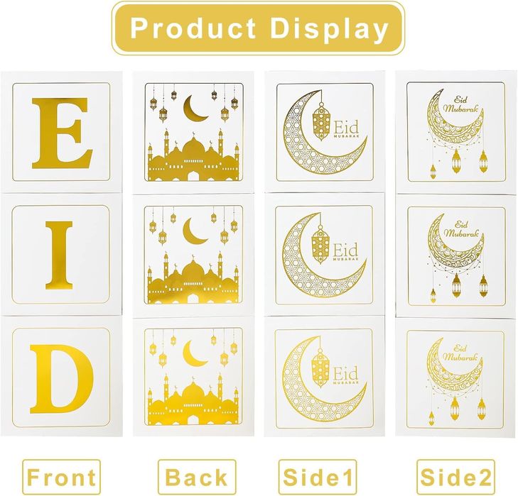 Trzy Częściowe Pudełka z Nadrukowanymi Literami EID Dekoracja Ramadan