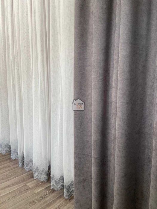 Штори графіт на тесьмі, темні мікровелюр micro сірі у вітальню/спальню