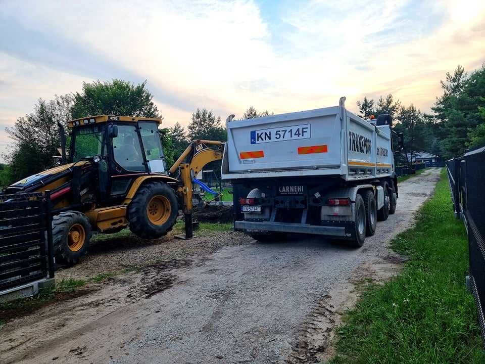 USŁUGI koparko-ładowarką / TRANSPORT kruszyw ziemi piasku