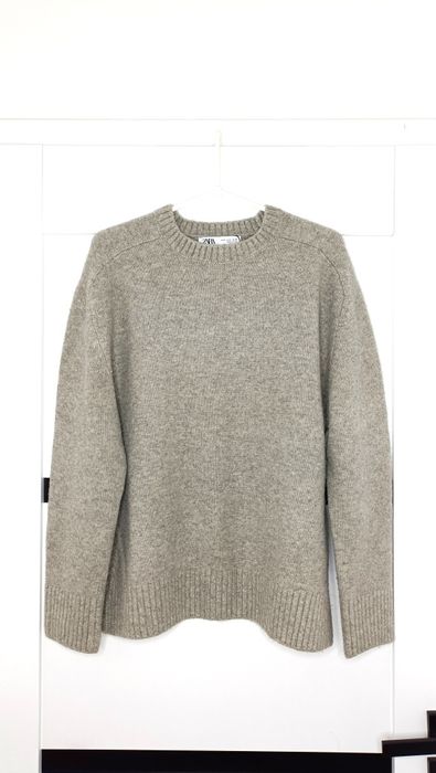 Zara wełniany beżowo-szary sweter o luźnym kroju oversize S