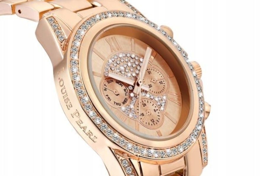 Zestaw biżuterii różowe złoto zegarek i 3 bransoletki