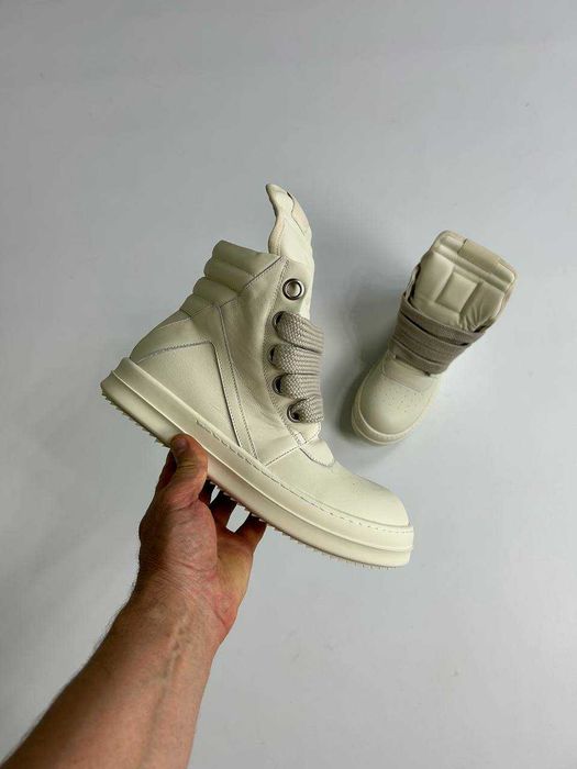 Rick Owens Geobasket Ramones jumbo laces білі кеди archive кеды белые