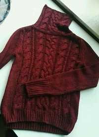 Bordowy burgundowy sweter z golfem H&M