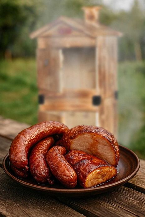 XXL Duża Wędzarnia Ogrodowa Drewniana Wędzok Palenisko Haki Rury