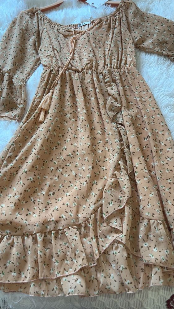 Vestido longo de verão florido com folhos M/L