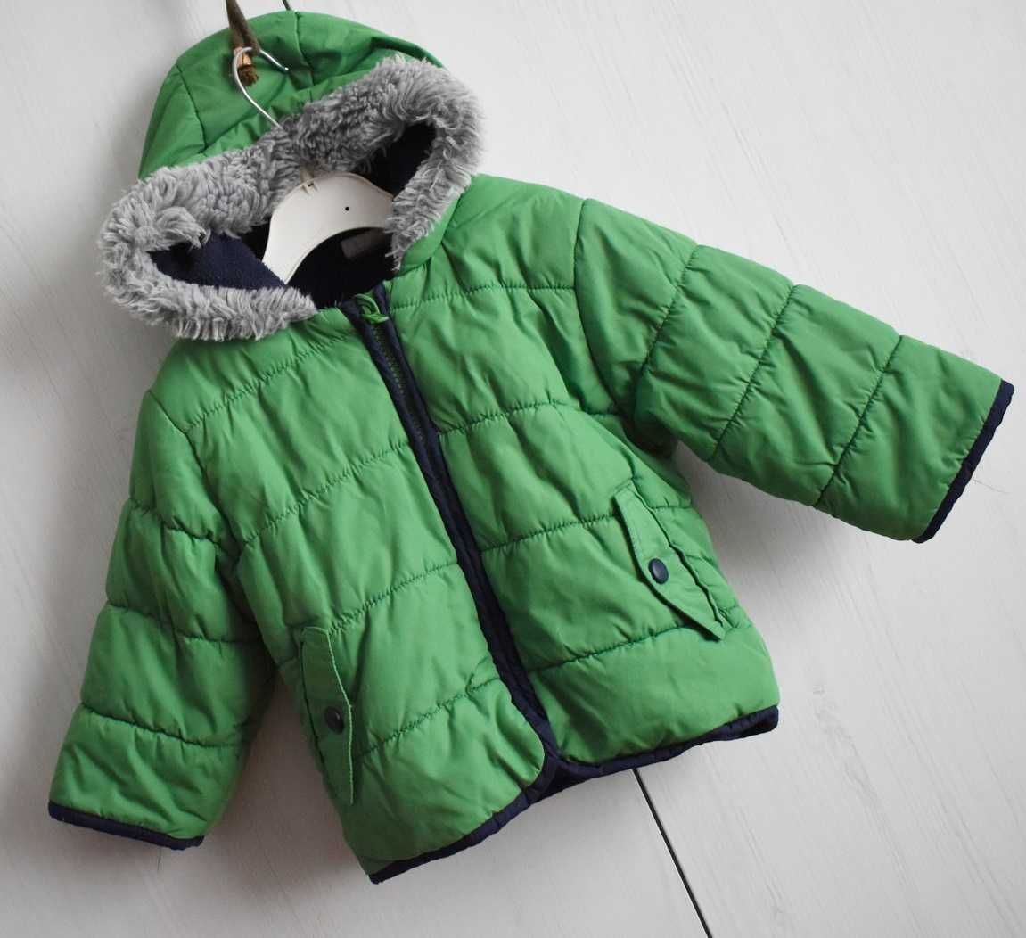 Kurtka 68 74 zimowa puchowa pikowana polar ciepła zimę z kapturem
