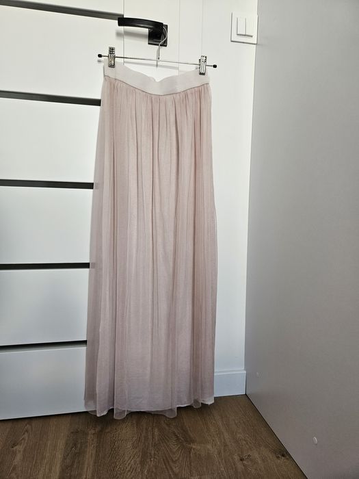 Tiulowa spódnica maxi pudrowy róż