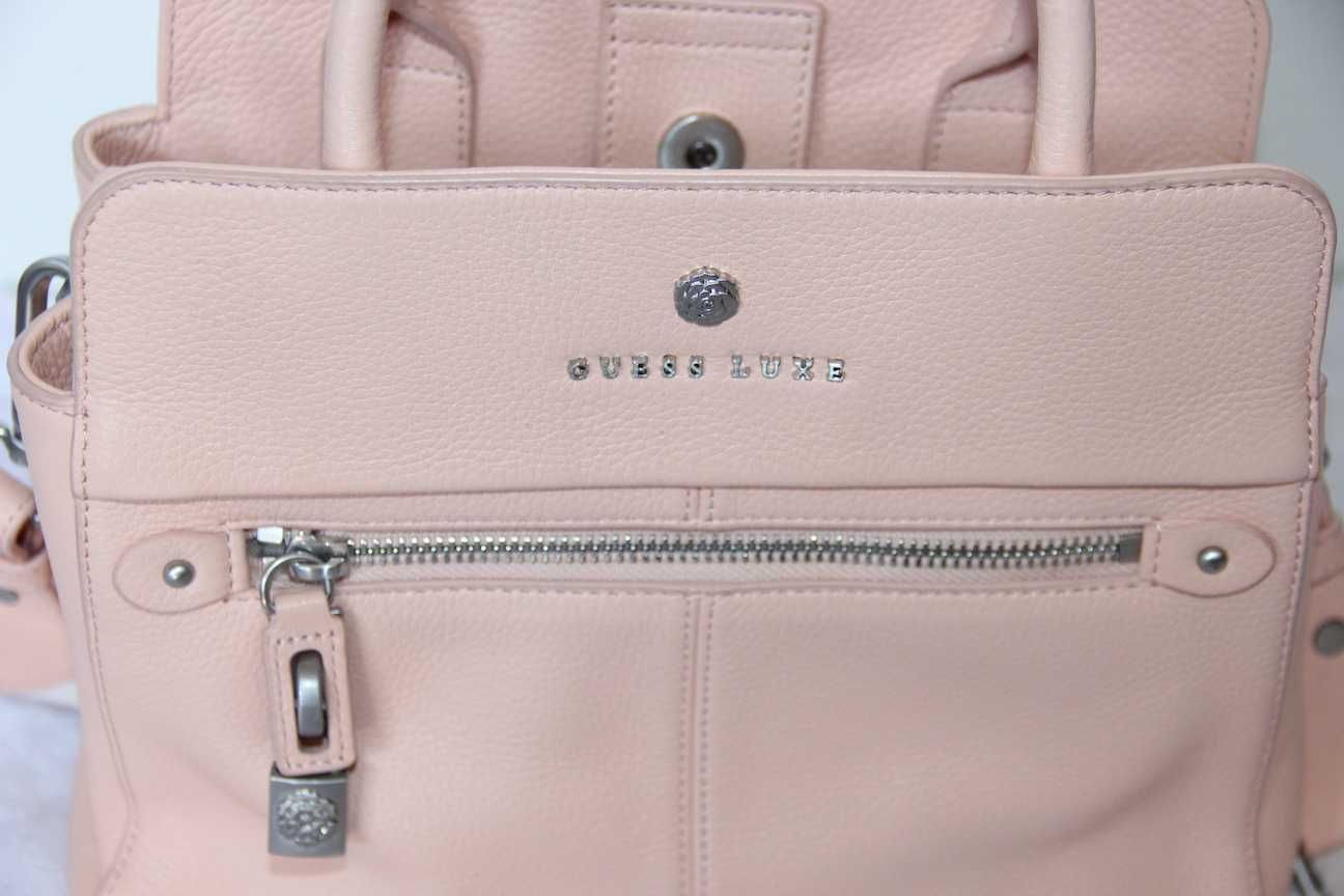 guess luxe torebka torba skora naturalna skorzana kuferek pudrowy roz