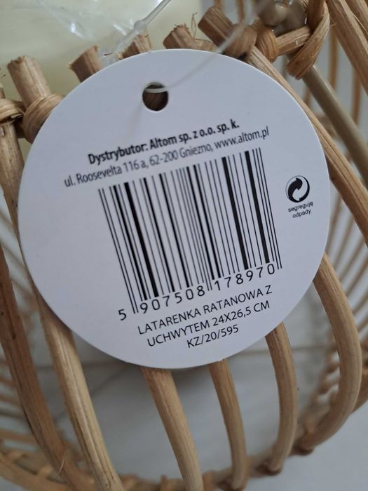 Lampion lampa latarenka ratanowa z uchwytem Altom design + świeca