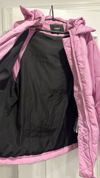 Куртка розовая пуховик осень   зиму  барби пуффер   капюшон парка only