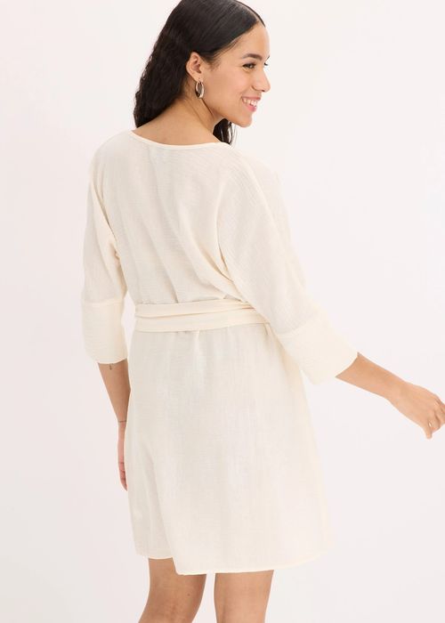 B.P.C sukienka ecru z efektem założenia kopertowego 38.