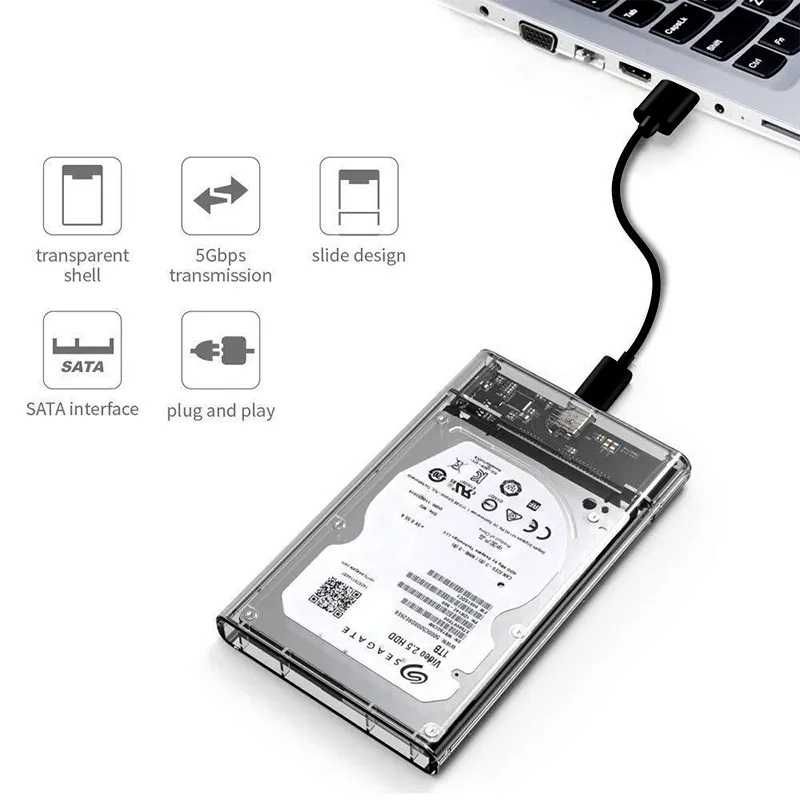 Корпус TypeC USB 3.1 внешний карман SATA HDD SSD 2.5 прозрачный темный