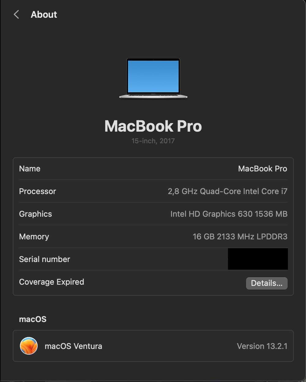 Macbook Pro 15'' 2017 / 2,8 GHz Quad-Core i7 / 16 GB RAM / 256 GB SSD