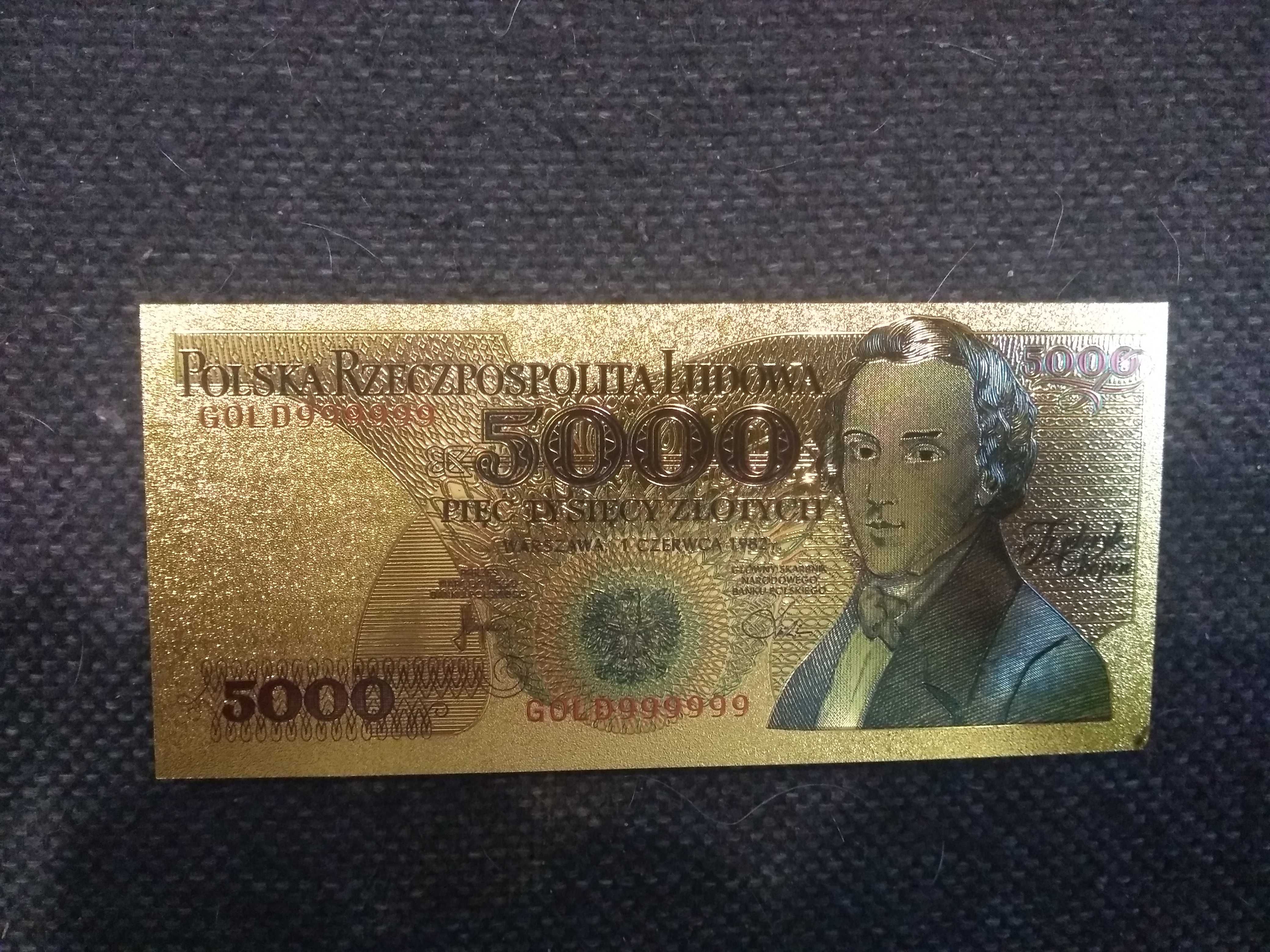 Banknot kolekcjonerski pozłacany - PRL 5000 zł Fryderyk Chopin