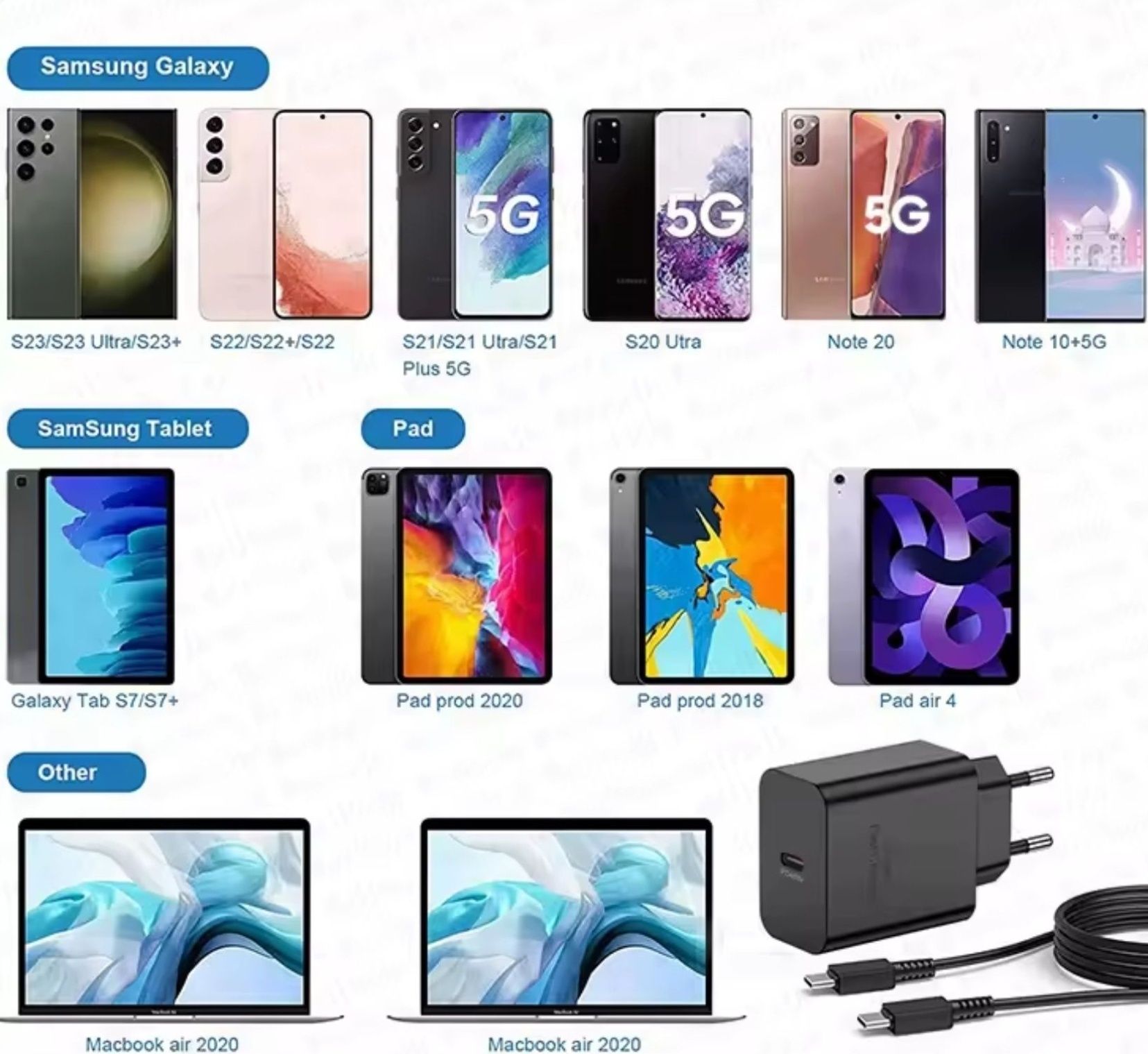 Samsung 45W зарядка комплект (блок + кабель) адаптер + шнур