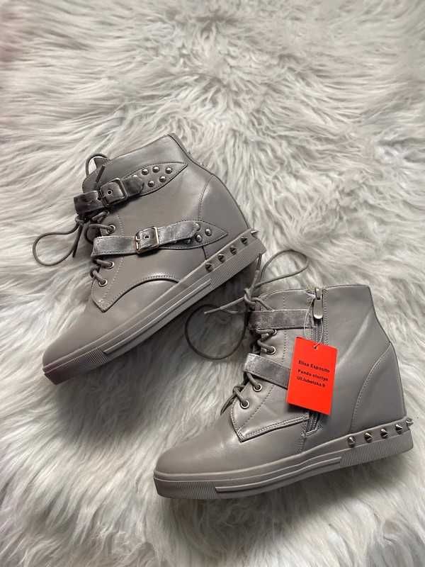 Nowe szare buty sneakersy z ćwiekami Elisa Esposito rozmiar 39