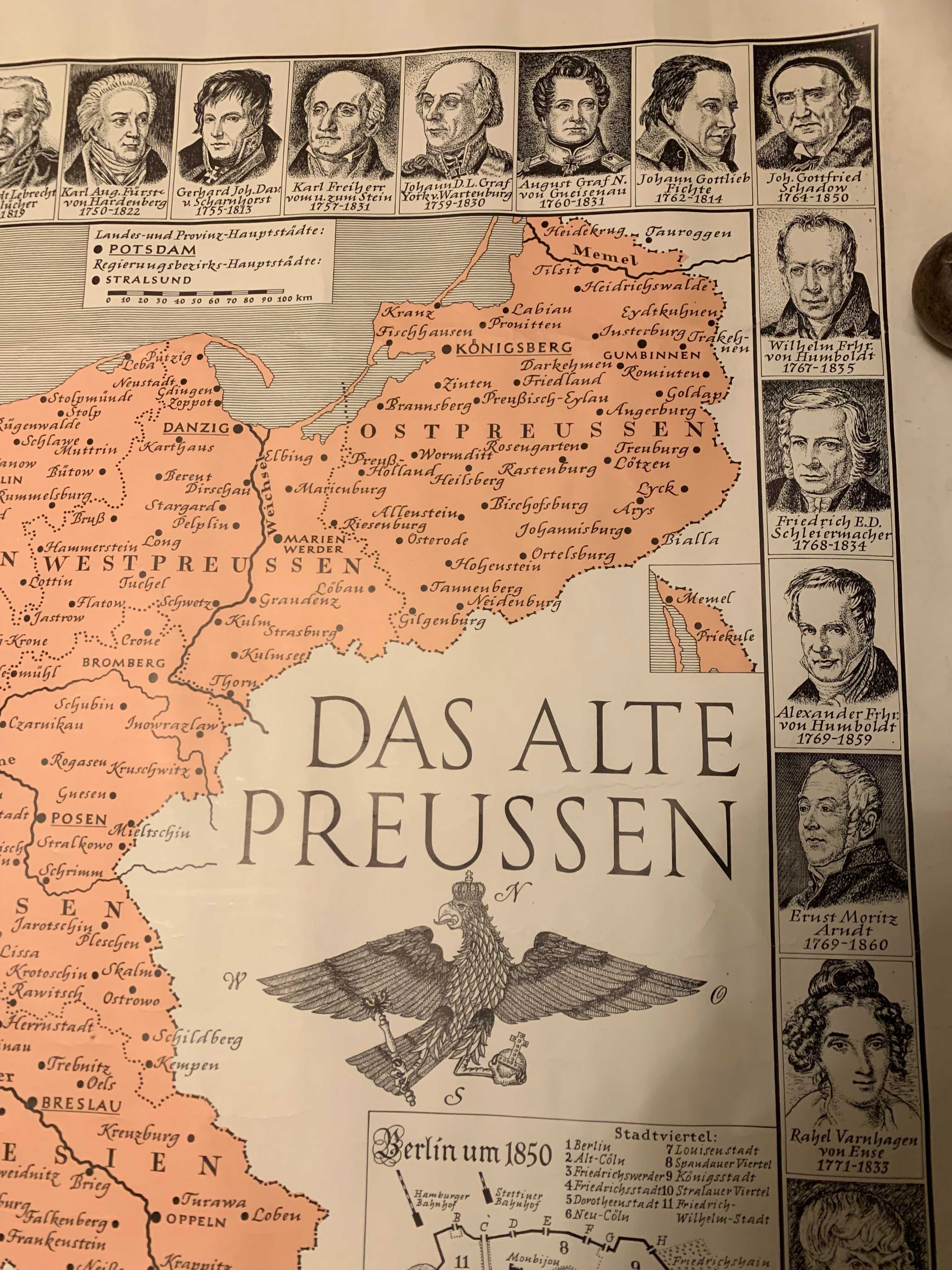 Mapa Prusy XIX wiek wymiary 70 x 100 cm