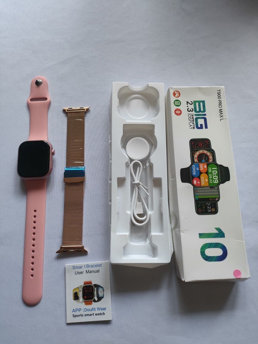 Smart watch 10 big T900 pro max nowy różowy plus folie gratis