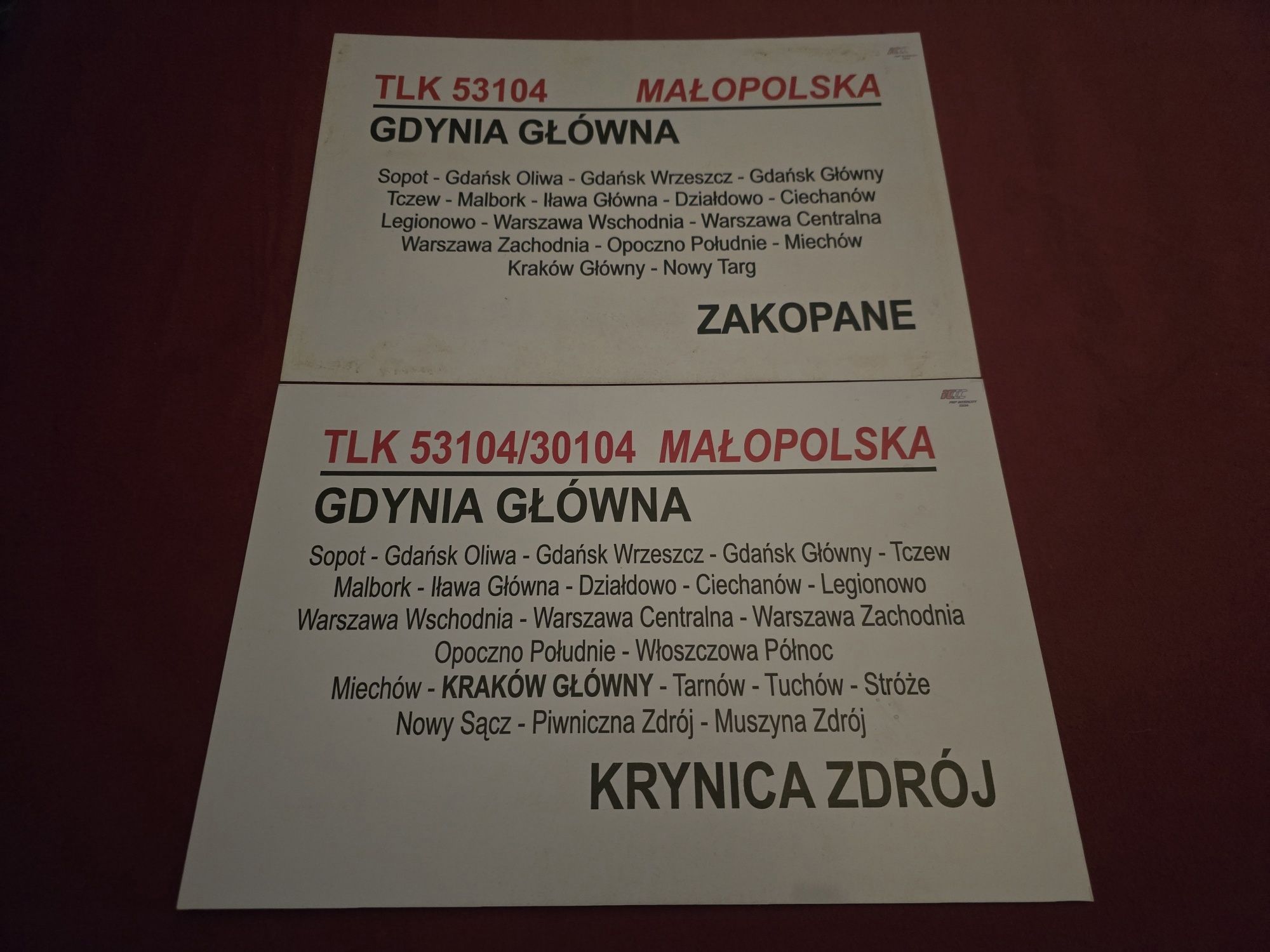 Tablice relacyjne TLK Małopolska