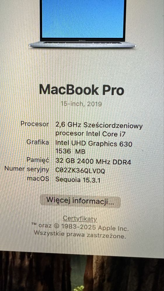 Apple Macbook Pro 15  i7 32GB  Touch Bar w ładnym stanie .